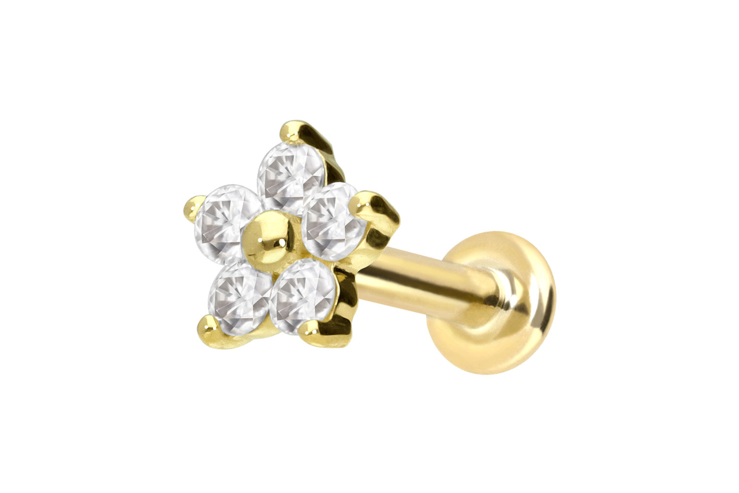 14 Karat Gold Labret mit Push Fit MOISSANIT-BLUME